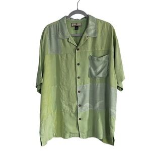 Tommy Bahama Mixed Media Silk Linen Button Down in Green size Large